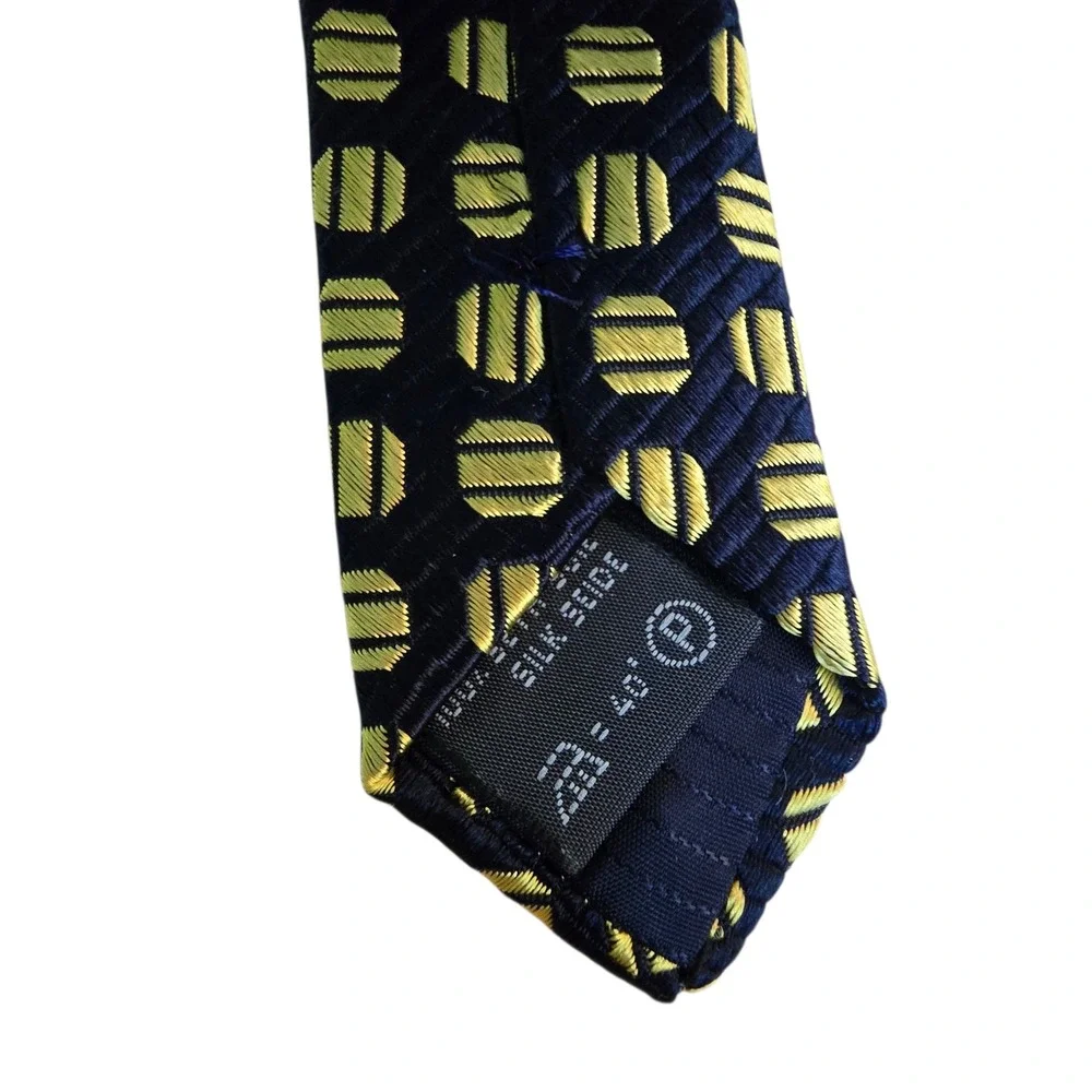 Ermenegildo Zegna Mens Silk Tie Navy Blue Gold Geometric Circle Made in Italy